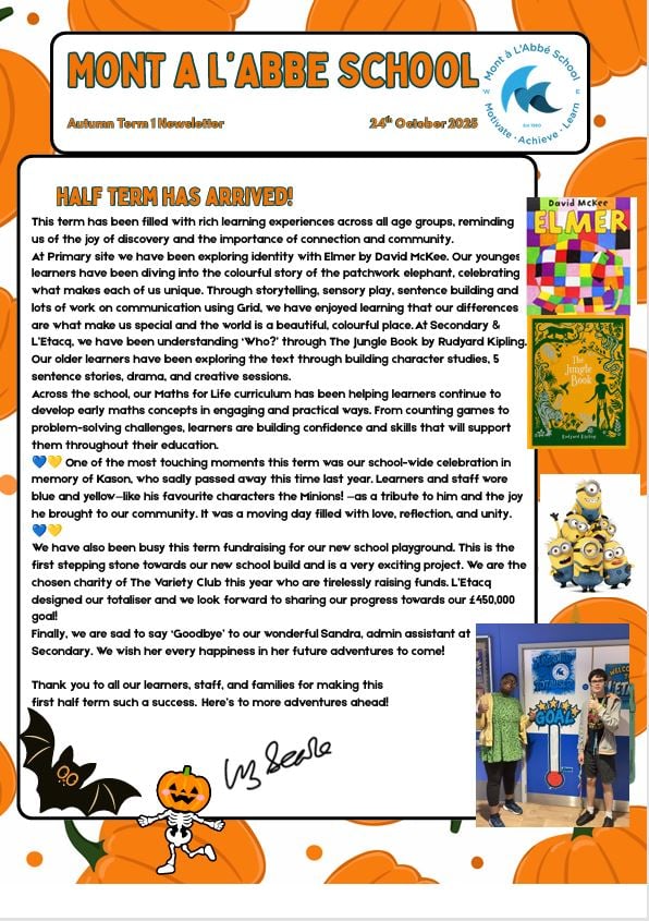 Mont à l’Abbé School autumn newsletter with activities and updates.